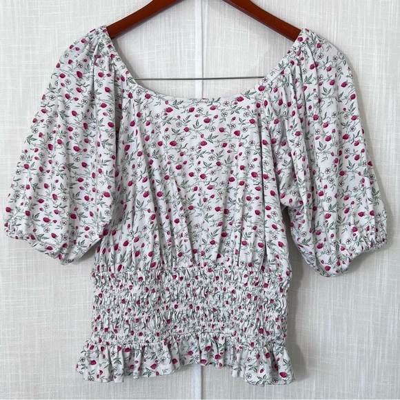LOFT Puff Sleeve Strawberry Print Top Size M - Picture 6 of 8